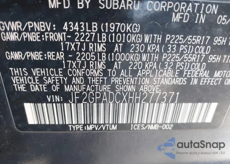 2017 Subaru Crosstrek 2.0I Premium z USA, uszkodzony, nr VIN JF2GPADCXHH277371